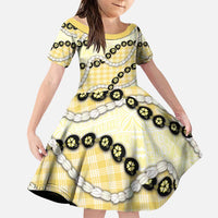 Yellow Palaka Hawaii Family Matching Puletasi and Hawaiian Shirt Kukui Nut Pikake Lei Hawaiian Tapa Pattern - Polynesian Pride