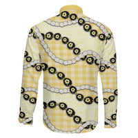 Yellow Palaka Hawaii Family Matching Summer Maxi Dress and Hawaiian Shirt Kukui Nut Pikake Lei Hawaiian Tapa Pattern - Polynesian Pride
