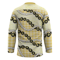 Yellow Palaka Hawaii Hockey Jersey Kukui Nut Pikake Lei Hawaiian Tapa Pattern - Polynesian Pride