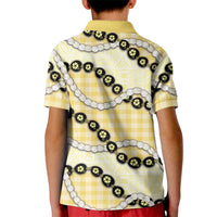 Yellow Palaka Hawaii Kid Polo Shirt Kukui Nut Pikake Lei Hawaiian Tapa Pattern - Polynesian Pride