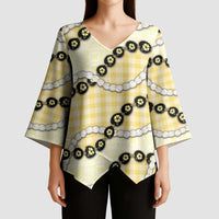 Yellow Palaka Hawaii Kimono Sleeve Blouse Kukui Nut Pikake Lei Hawaiian Tapa Pattern LT14 - Polynesian Pride