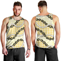 Yellow Palaka Hawaii Men Tank Top Kukui Nut Pikake Lei Hawaiian Tapa Pattern - Polynesian Pride