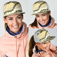 Yellow Palaka Hawaii Mesh Trucker Cap Kukui Nut Pikake Lei Hawaiian Tapa Pattern - Polynesian Pride
