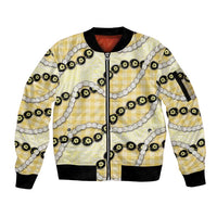 Yellow Palaka Hawaii Sleeve Zip Bomber Jacket Kukui Nut Pikake Lei Hawaiian Tapa Pattern - Polynesian Pride