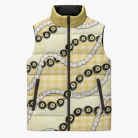 Yellow Palaka Hawaii Sleeveless Puffer Jacket Kukui Nut Pikake Lei Hawaiian Tapa Pattern - Polynesian Pride