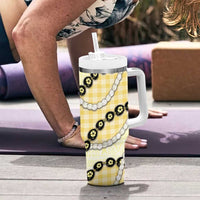 Yellow Palaka Hawaii Tumbler With Handle Kukui Nut Pikake Lei Hawaiian Tapa Pattern LT14 - Polynesian Pride