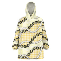 Yellow Palaka Hawaii Wearable Blanket Hoodie Kukui Nut Pikake Lei Hawaiian Tapa Pattern - Polynesian Pride