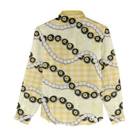 Yellow Palaka Hawaii Women Casual Shirt Kukui Nut Pikake Lei Hawaiian Tapa Pattern - Polynesian Pride