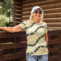 Yellow Palaka Hawaii Women Polo Shirt Kukui Nut Pikake Lei Hawaiian Tapa Pattern - Polynesian Pride