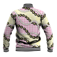 Pink Palaka Hawaii Baseball Jacket Kukui Nut Pikake Lei Hawaiian Tapa Pattern - Polynesian Pride