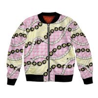 Pink Palaka Hawaii Bomber Jacket Kukui Nut Pikake Lei Hawaiian Tapa Pattern - Polynesian Pride