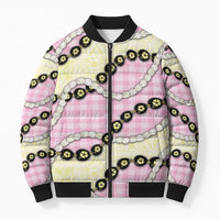 Pink Palaka Hawaii Bomber Puffer Jacket Kukui Nut Pikake Lei Hawaiian Tapa Pattern - Polynesian Pride