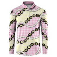 Pink Palaka Hawaii Button Sweatshirt Kukui Nut Pikake Lei Hawaiian Tapa Pattern - Polynesian Pride