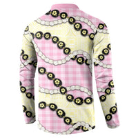 Pink Palaka Hawaii Button Sweatshirt Kukui Nut Pikake Lei Hawaiian Tapa Pattern - Polynesian Pride