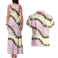 Pink Palaka Hawaii Couples Matching Tank Maxi Dress and Hawaiian Shirt Kukui Nut Pikake Lei Hawaiian Tapa Pattern - Polynesian Pride