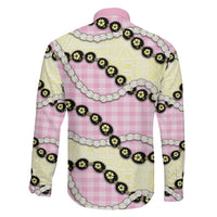 Pink Palaka Hawaii Family Matching Long Sleeve Bodycon Dress and Hawaiian Shirt Kukui Nut Pikake Lei Hawaiian Tapa Pattern - Polynesian Pride