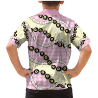 Pink Palaka Hawaii Family Matching Mermaid Dress and Hawaiian Shirt Kukui Nut Pikake Lei Hawaiian Tapa Pattern - Polynesian Pride