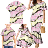 Pink Palaka Hawaii Family Matching Mermaid Dress and Hawaiian Shirt Kukui Nut Pikake Lei Hawaiian Tapa Pattern - Polynesian Pride