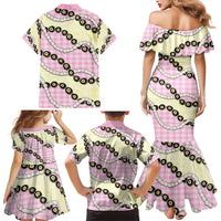 Pink Palaka Hawaii Family Matching Mermaid Dress and Hawaiian Shirt Kukui Nut Pikake Lei Hawaiian Tapa Pattern - Polynesian Pride