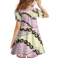 Pink Palaka Hawaii Family Matching Off The Shoulder Long Sleeve Dress and Hawaiian Shirt Kukui Nut Pikake Lei Hawaiian Tapa Pattern - Polynesian Pride