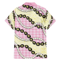 Pink Palaka Hawaii Family Matching Off The Shoulder Long Sleeve Dress and Hawaiian Shirt Kukui Nut Pikake Lei Hawaiian Tapa Pattern - Polynesian Pride