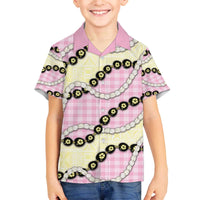 Pink Palaka Hawaii Family Matching Off The Shoulder Long Sleeve Dress and Hawaiian Shirt Kukui Nut Pikake Lei Hawaiian Tapa Pattern - Polynesian Pride