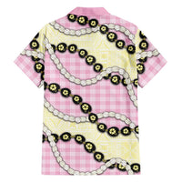 Pink Palaka Hawaii Family Matching Off Shoulder Short Dress and Hawaiian Shirt Kukui Nut Pikake Lei Hawaiian Tapa Pattern - Polynesian Pride