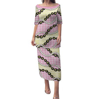 Pink Palaka Hawaii Family Matching Puletasi and Hawaiian Shirt Kukui Nut Pikake Lei Hawaiian Tapa Pattern - Polynesian Pride
