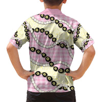 Pink Palaka Hawaii Family Matching Short Sleeve Bodycon Dress and Hawaiian Shirt Kukui Nut Pikake Lei Hawaiian Tapa Pattern - Polynesian Pride