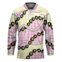 Pink Palaka Hawaii Hockey Jersey Kukui Nut Pikake Lei Hawaiian Tapa Pattern - Polynesian Pride