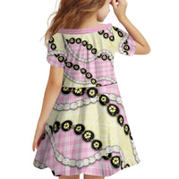 Pink Palaka Hawaii Kid Short Sleeve Dress Kukui Nut Pikake Lei Hawaiian Tapa Pattern - Polynesian Pride