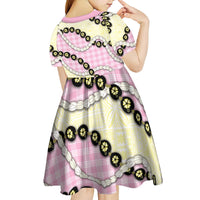 Pink Palaka Hawaii Kid Short Sleeve Dress Kukui Nut Pikake Lei Hawaiian Tapa Pattern - Polynesian Pride