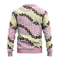 Pink Palaka Hawaii Ugly Christmas Sweater Kukui Nut Pikake Lei Hawaiian Tapa Pattern - Polynesian Pride