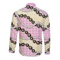 Pink Palaka Hawaii Long Sleeve Button Shirt Kukui Nut Pikake Lei Hawaiian Tapa Pattern - Polynesian Pride