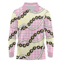 Pink Palaka Hawaii Long Sleeve Polo Shirt Kukui Nut Pikake Lei Hawaiian Tapa Pattern - Polynesian Pride