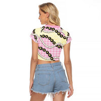 Pink Palaka Hawaii Raglan Cropped T Shirt Kukui Nut Pikake Lei Hawaiian Tapa Pattern - Polynesian Pride
