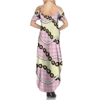 Pink Palaka Hawaii Summer Maxi Dress Kukui Nut Pikake Lei Hawaiian Tapa Pattern - Polynesian Pride