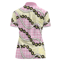 Pink Palaka Hawaii Women Polo Shirt Kukui Nut Pikake Lei Hawaiian Tapa Pattern - Polynesian Pride