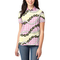 Pink Palaka Hawaii Women Polo Shirt Kukui Nut Pikake Lei Hawaiian Tapa Pattern - Polynesian Pride