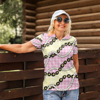 Pink Palaka Hawaii Women Polo Shirt Kukui Nut Pikake Lei Hawaiian Tapa Pattern - Polynesian Pride