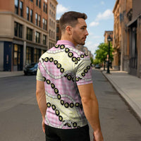 Pink Palaka Hawaii Zipper Polo Shirt Kukui Nut Pikake Lei Hawaiian Tapa Pattern - Polynesian Pride