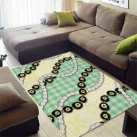 Green Palaka Hawaii Area Rug Kukui Nut Pikake Lei Hawaiian Tapa Pattern - Polynesian Pride