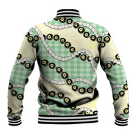 Green Palaka Hawaii Baseball Jacket Kukui Nut Pikake Lei Hawaiian Tapa Pattern - Polynesian Pride