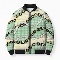 Green Palaka Hawaii Bomber Puffer Jacket Kukui Nut Pikake Lei Hawaiian Tapa Pattern - Polynesian Pride