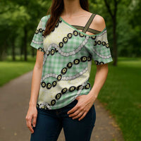 Green Palaka Hawaii Cross Shoulder Shirt Kukui Nut Pikake Lei Hawaiian Tapa Pattern - Polynesian Pride