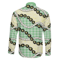 Green Palaka Hawaii Family Matching Long Sleeve Bodycon Dress and Hawaiian Shirt Kukui Nut Pikake Lei Hawaiian Tapa Pattern - Polynesian Pride