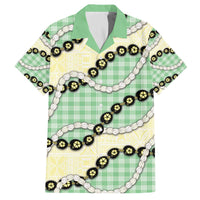 Green Palaka Hawaii Family Matching Off The Shoulder Long Sleeve Dress and Hawaiian Shirt Kukui Nut Pikake Lei Hawaiian Tapa Pattern - Polynesian Pride