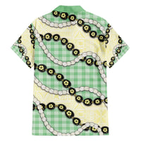 Green Palaka Hawaii Family Matching Off The Shoulder Long Sleeve Dress and Hawaiian Shirt Kukui Nut Pikake Lei Hawaiian Tapa Pattern - Polynesian Pride