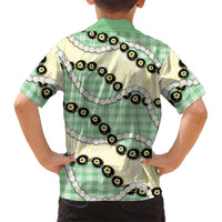 Green Palaka Hawaii Family Matching Off Shoulder Maxi Dress and Hawaiian Shirt Kukui Nut Pikake Lei Hawaiian Tapa Pattern - Polynesian Pride