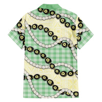Green Palaka Hawaii Family Matching Off Shoulder Maxi Dress and Hawaiian Shirt Kukui Nut Pikake Lei Hawaiian Tapa Pattern - Polynesian Pride